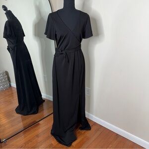 Birdy Grey Maxi Dress Black Flutter Sleeve Size M